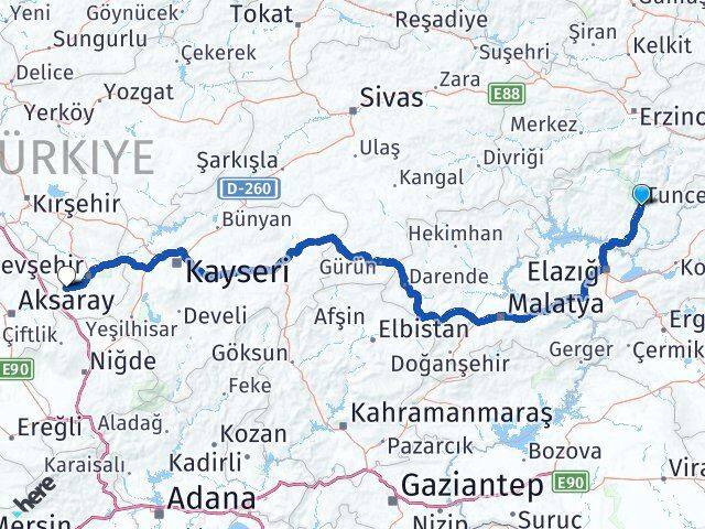 Tunceli Acıgöl Nevşehir Arası Kaç Km - Yol Haritası