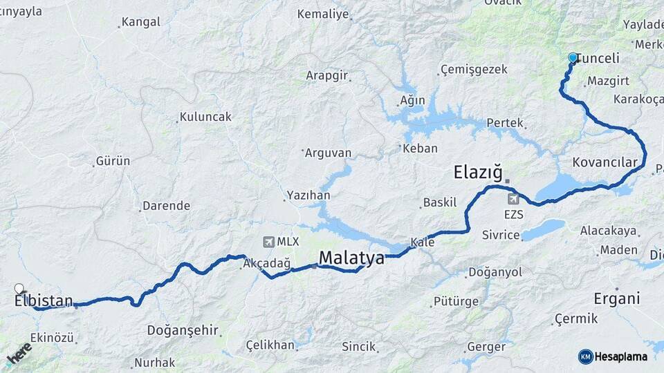 Tunceli Afşin Kahramanmaraş Arası Kaç Km - Yol Haritası
