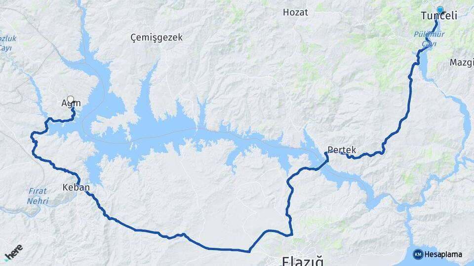 Tunceli Ağın Elazığ Arası Kaç Km - Yol Haritası
