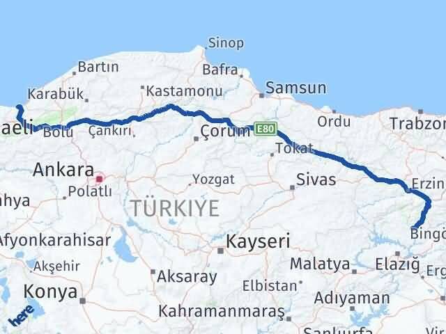 Tunceli Akçakoca Düzce Arası Kaç Km - Yol Haritası