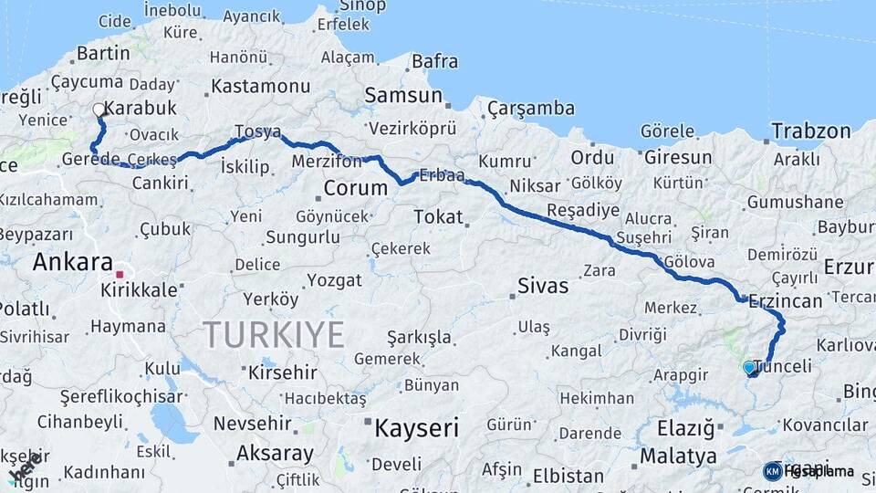 Tunceli Aktuluk Arası Kaç Km - Yol Haritası