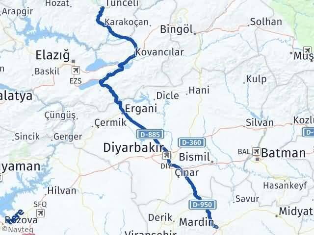 Tunceli Artuklu Mardin Arası Kaç Km - Yol Haritası