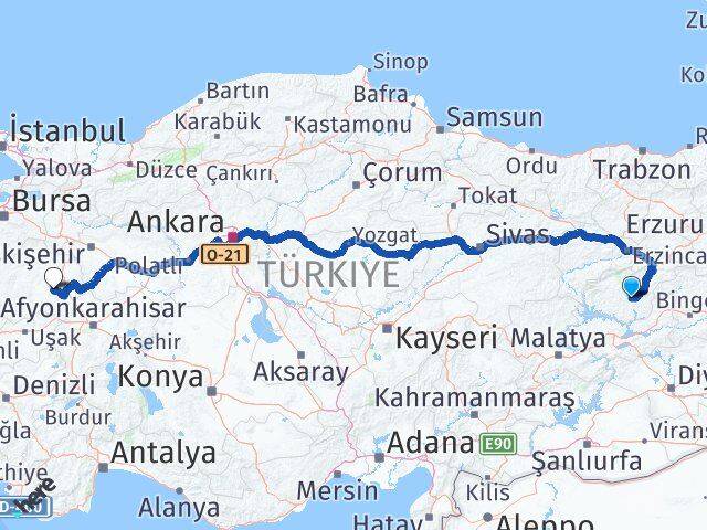 Tunceli Aslanapa Kütahya Arası Kaç Km - Yol Haritası