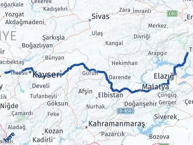 Tunceli Avanos Nevşehir Arası Kaç Km - Yol Haritası