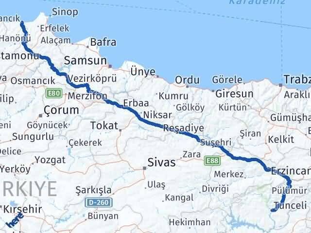 Tunceli Ayancık Sinop Arası Kaç Km - Yol Haritası