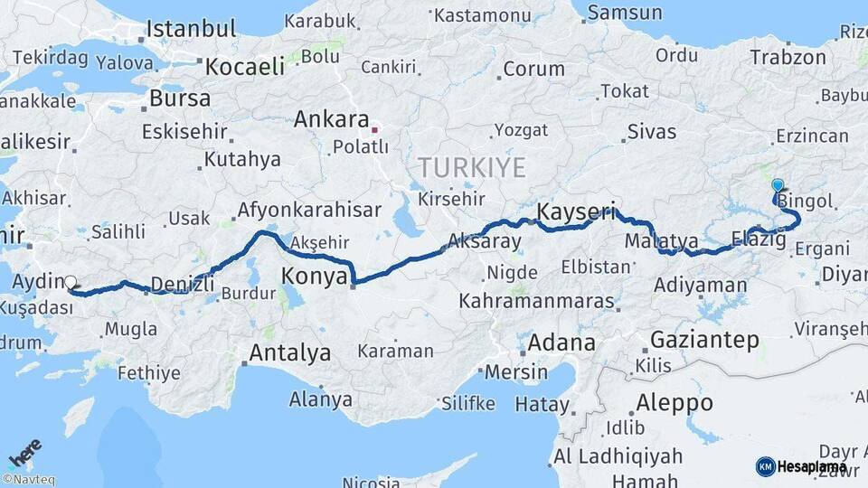 Tunceli Aydın Arası Kaç Km - Yol Haritası