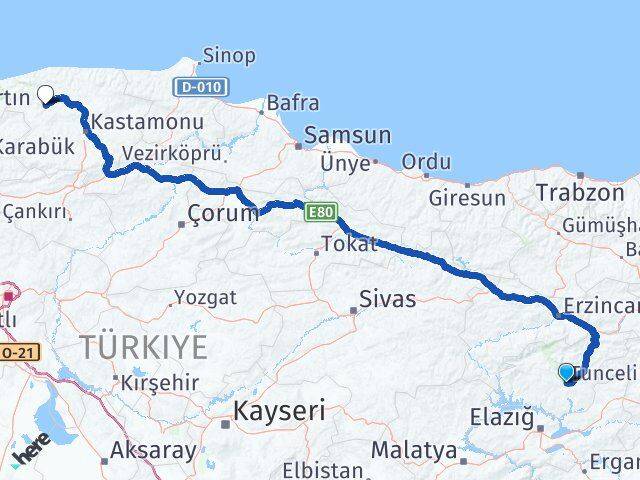Tunceli Azdavay Kastamonu Arası Kaç Km - Yol Haritası