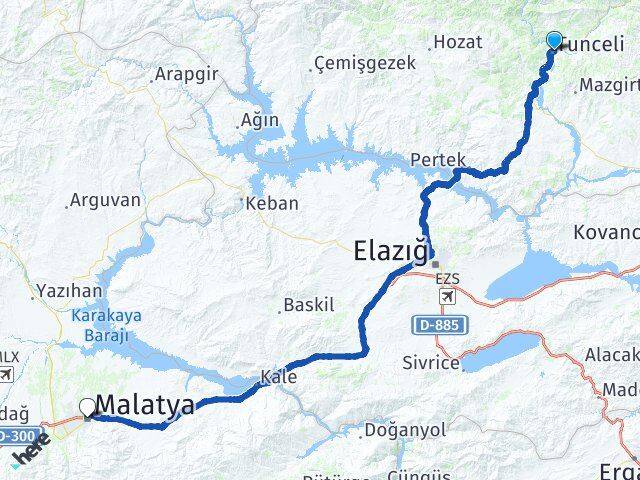 Tunceli Battalgazi Malatya Arası Kaç Km - Yol Haritası