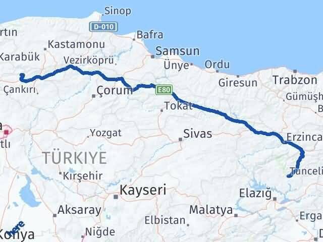 Tunceli Bayramören Çankırı Arası Kaç Km - Yol Haritası