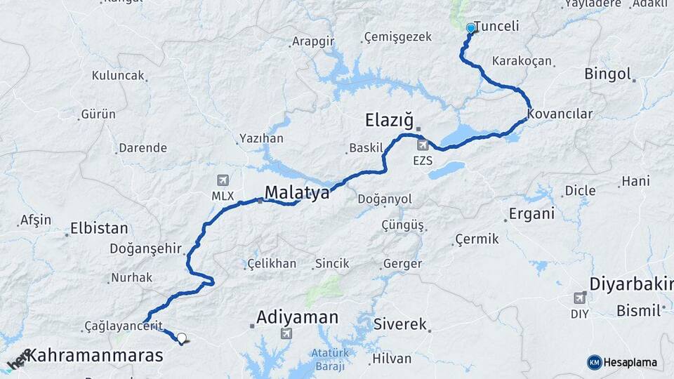 Tunceli Besni Adıyaman Arası Kaç Km - Yol Haritası