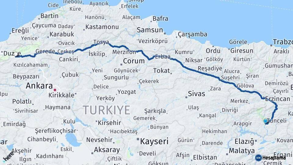 Tunceli Bolu Arası Kaç Km - Yol Haritası