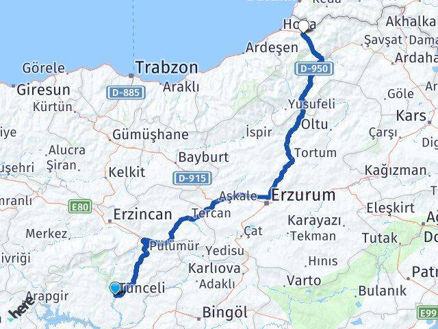 Tunceli Borçka Artvin Arası Kaç Km - Yol Haritası