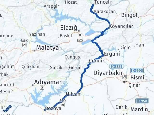 Tunceli Bozova Şanlıurfa Arası Kaç Km - Yol Haritası