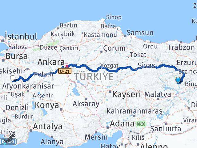 Tunceli Çavdarhisar Kütahya Arası Kaç Km - Yol Haritası