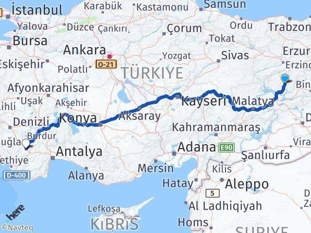Tunceli Çavdır Burdur Arası Kaç Km - Yol Haritası