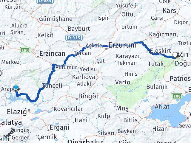 Tunceli Çemişgezek Ağrı Arası Kaç Km - Yol Haritası