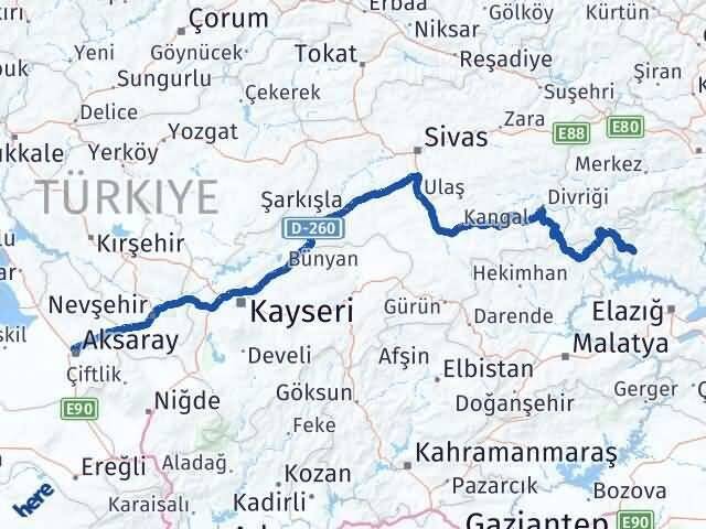 Tunceli Çemişgezek Aksaray Arası Kaç Km - Yol Haritası