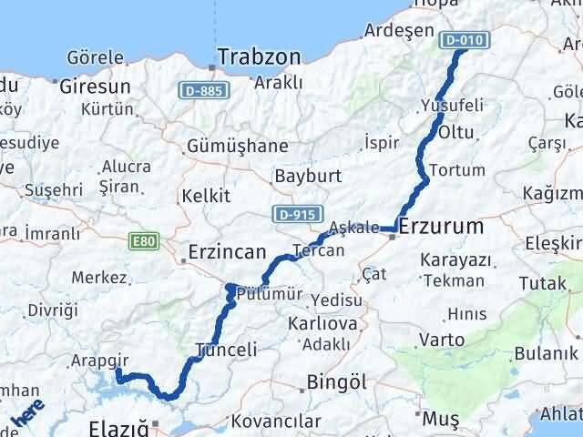 Tunceli Çemişgezek Artvin Arası Kaç Km - Yol Haritası