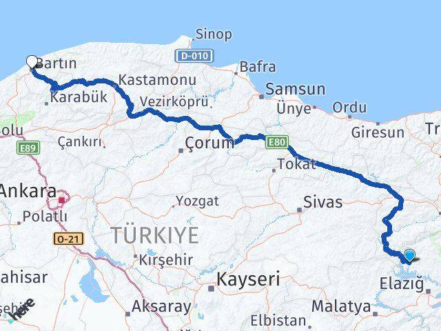 Tunceli Çemişgezek Bartın Arası Kaç Km - Yol Haritası