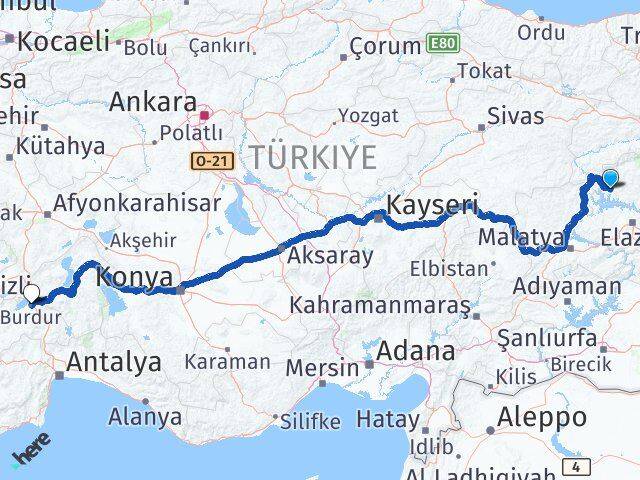 Tunceli Çemişgezek Burdur Arası Kaç Km - Yol Haritası