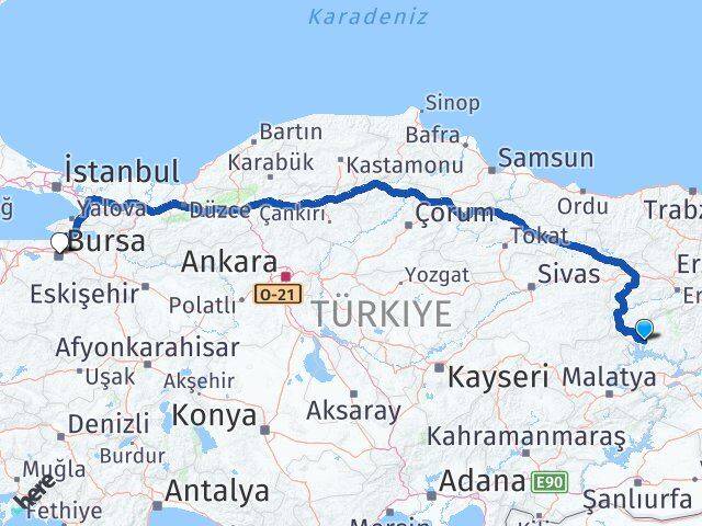 Tunceli Çemişgezek Bursa Arası Kaç Km - Yol Haritası