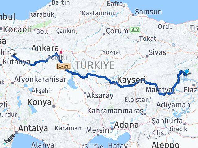 Tunceli Çemişgezek Eskişehir Arası Kaç Km - Yol Haritası