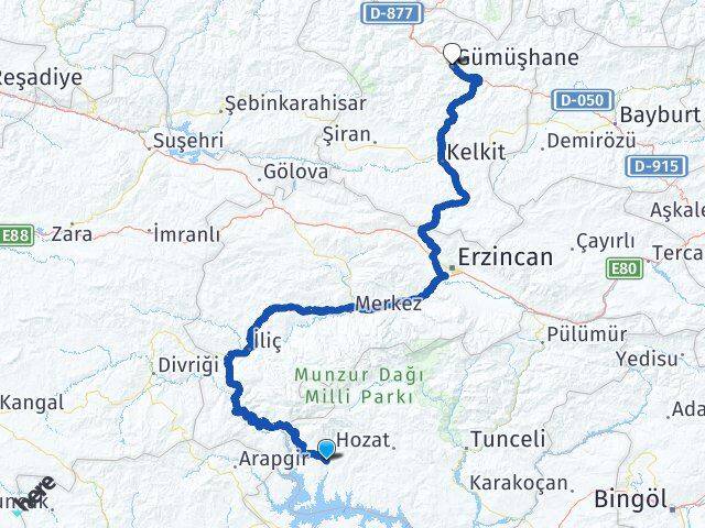 Tunceli Çemişgezek Gümüşhane Arası Kaç Km - Yol Haritası