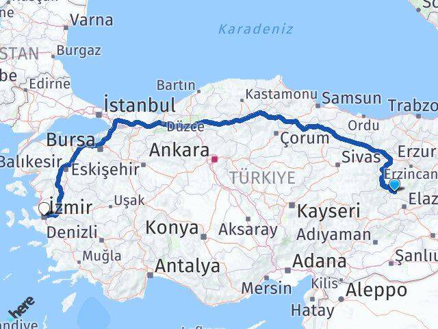 Tunceli Çemişgezek İzmir Arası Kaç Km - Yol Haritası