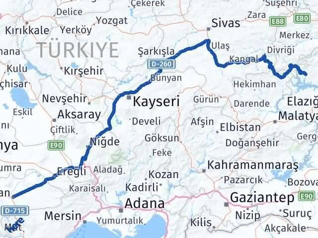Tunceli Çemişgezek Karaman Arası Kaç Km - Yol Haritası