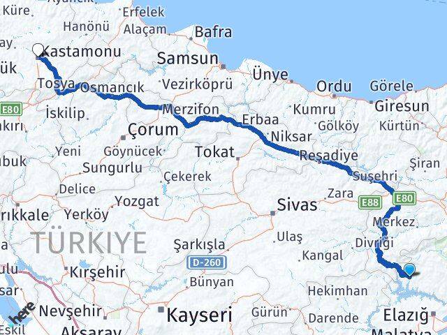 Tunceli Çemişgezek Kastamonu Arası Kaç Km - Yol Haritası