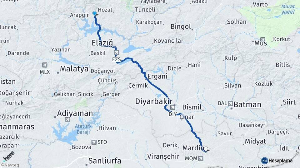 Tunceli Çemişgezek Mardin Arası Kaç Km - Yol Haritası