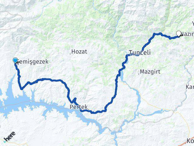 Tunceli Çemişgezek Nazımiye Arası Kaç Km - Yol Haritası