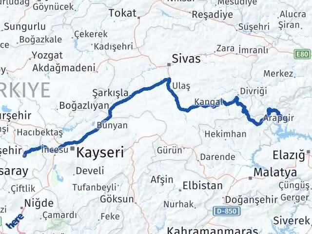 Tunceli Çemişgezek Nevşehir Arası Kaç Km - Yol Haritası