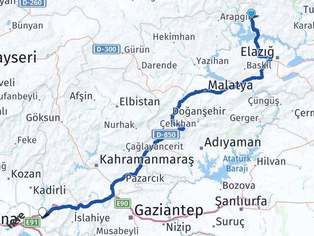 Tunceli Çemişgezek Osmaniye Arası Kaç Km - Yol Haritası