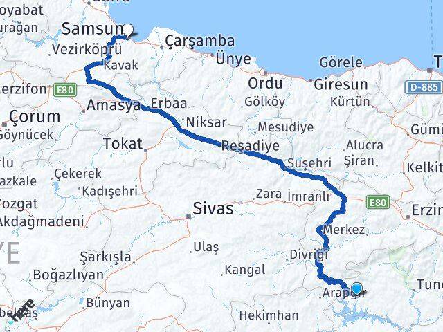 Tunceli Çemişgezek Samsun Arası Kaç Km - Yol Haritası