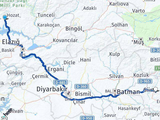 Tunceli Çemişgezek Siirt Arası Kaç Km - Yol Haritası