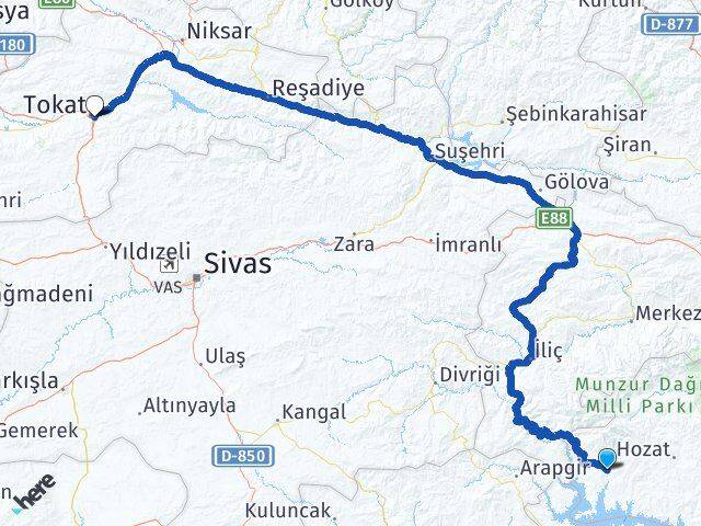 Tunceli Çemişgezek Tokat Arası Kaç Km - Yol Haritası