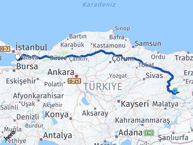 Tunceli Çemişgezek Yalova Arası Kaç Km - Yol Haritası