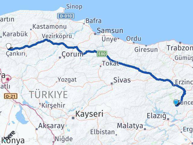 Tunceli Çerkeş Çankırı Arası Kaç Km - Yol Haritası