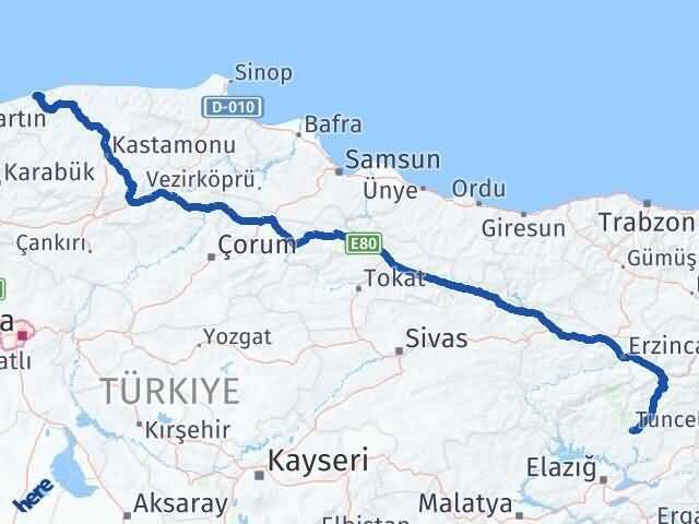 Tunceli Cide Kastamonu Arası Kaç Km - Yol Haritası