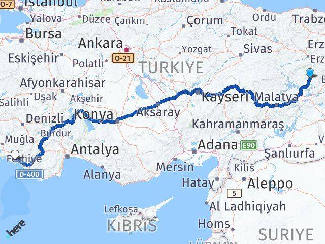 Tunceli Dalaman Muğla Arası Kaç Km - Yol Haritası