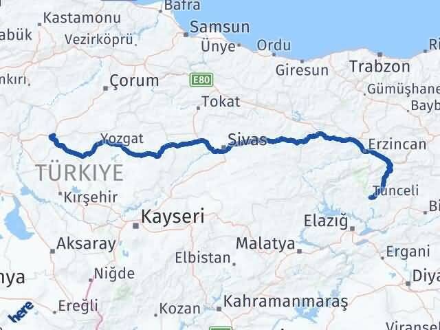 Tunceli Delice Kırıkkale Arası Kaç Km - Yol Haritası