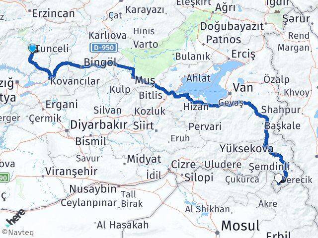Tunceli Derecik Hakkari Arası Kaç Km - Yol Haritası