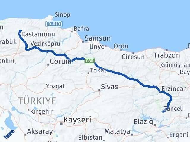 Tunceli Devrekani Kastamonu Arası Kaç Km - Yol Haritası