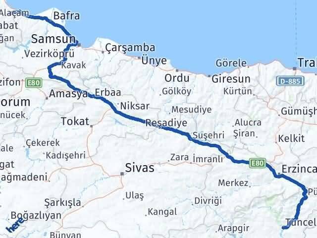 Tunceli Dikmen Sinop Arası Kaç Km - Yol Haritası