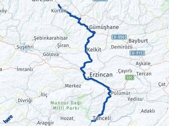 Tunceli Doğankent Giresun Arası Kaç Km - Yol Haritası