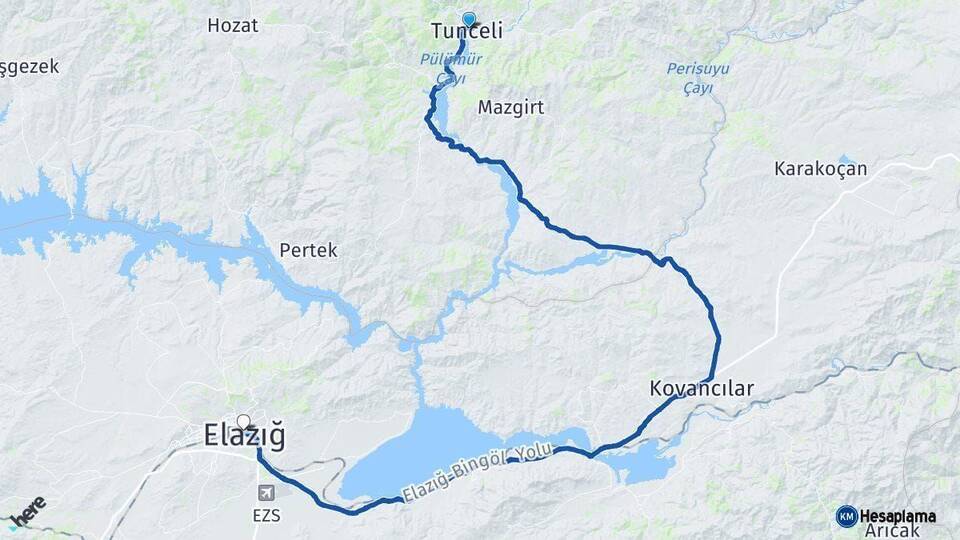 Tunceli Elazığ Arası Kaç Km - Yol Haritası