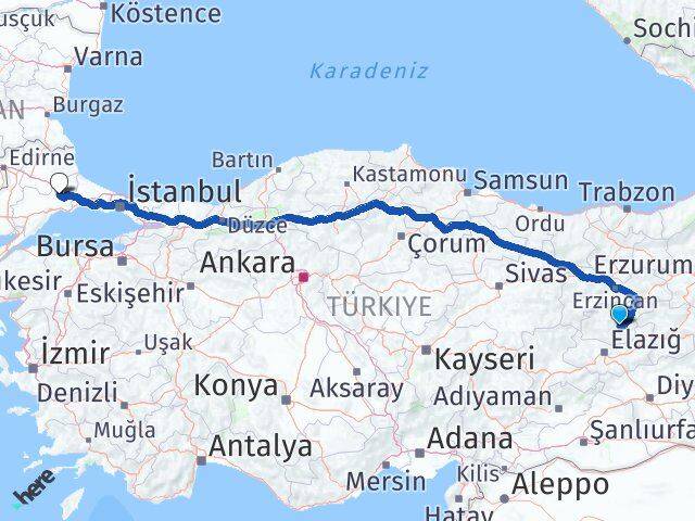 Tunceli Ergene Tekirdağ Arası Kaç Km - Yol Haritası