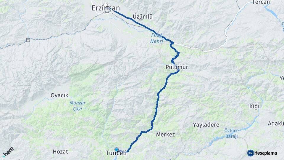 Tunceli Erzincan Arası Kaç Km - Yol Haritası