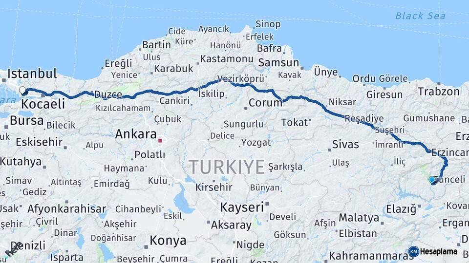 Tunceli Gebze Kocaeli Arası Kaç Km - Yol Haritası